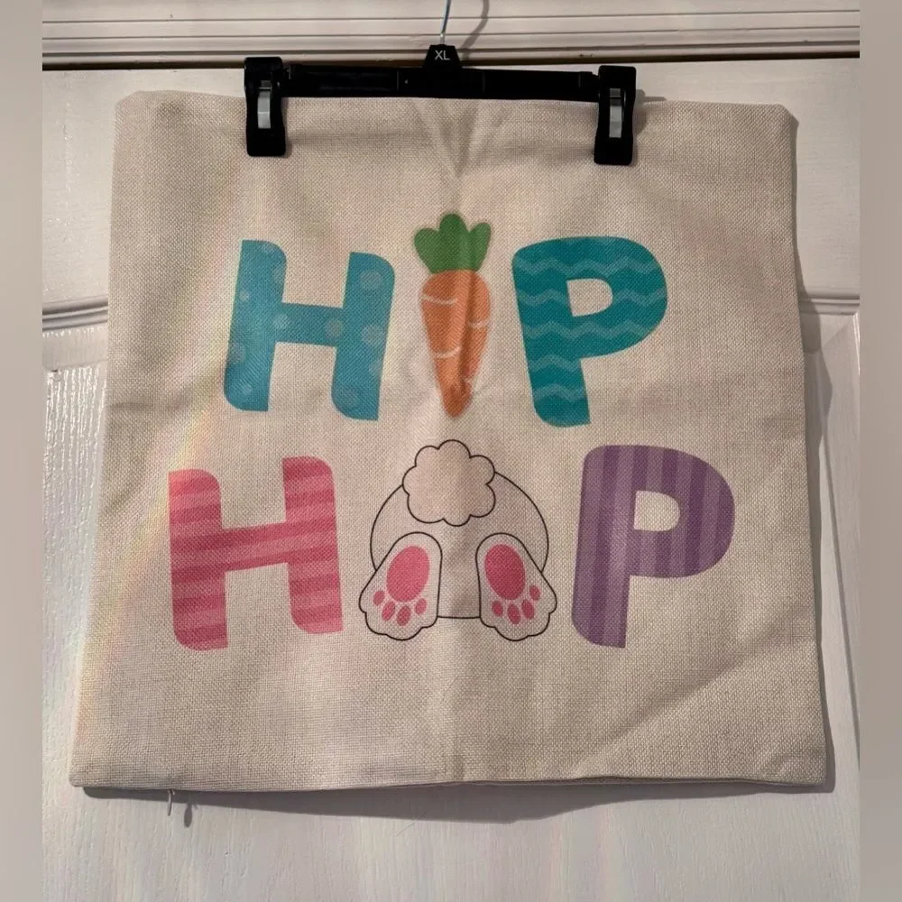 Easter Set of 4 Burlap Pillow Cover Hip Hop Happy Easter Blessings Welcome Peeps